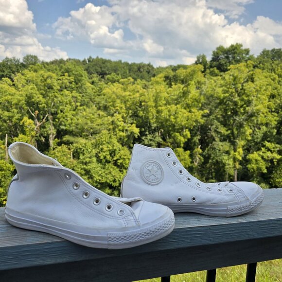 Converse Chuck Taylor All Star White Leather High Top Sneakers - Picture 2 of 8